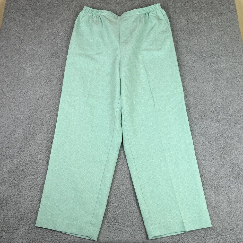 Alfred Dunner Pull On Pants Size 18 Green Comfort Elastic Waist Slacks Pockets
